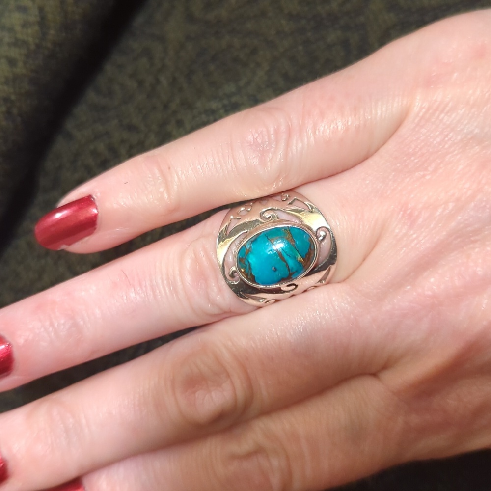 Turquoise sterling silver 925 Ring, size 7 - Picture 2 of 9